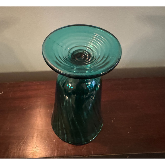 Jeannette Glass Swirl Ultramarine Vase 8.5 Inch Pedestal Aquamarine 1930s - Picture 3 of 7